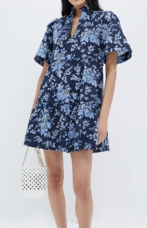 Tuckernuck Dresses & Skirts - Tuckernuck Crawford Linen Mini Dress Twilight Garden Floral Navy Blue M